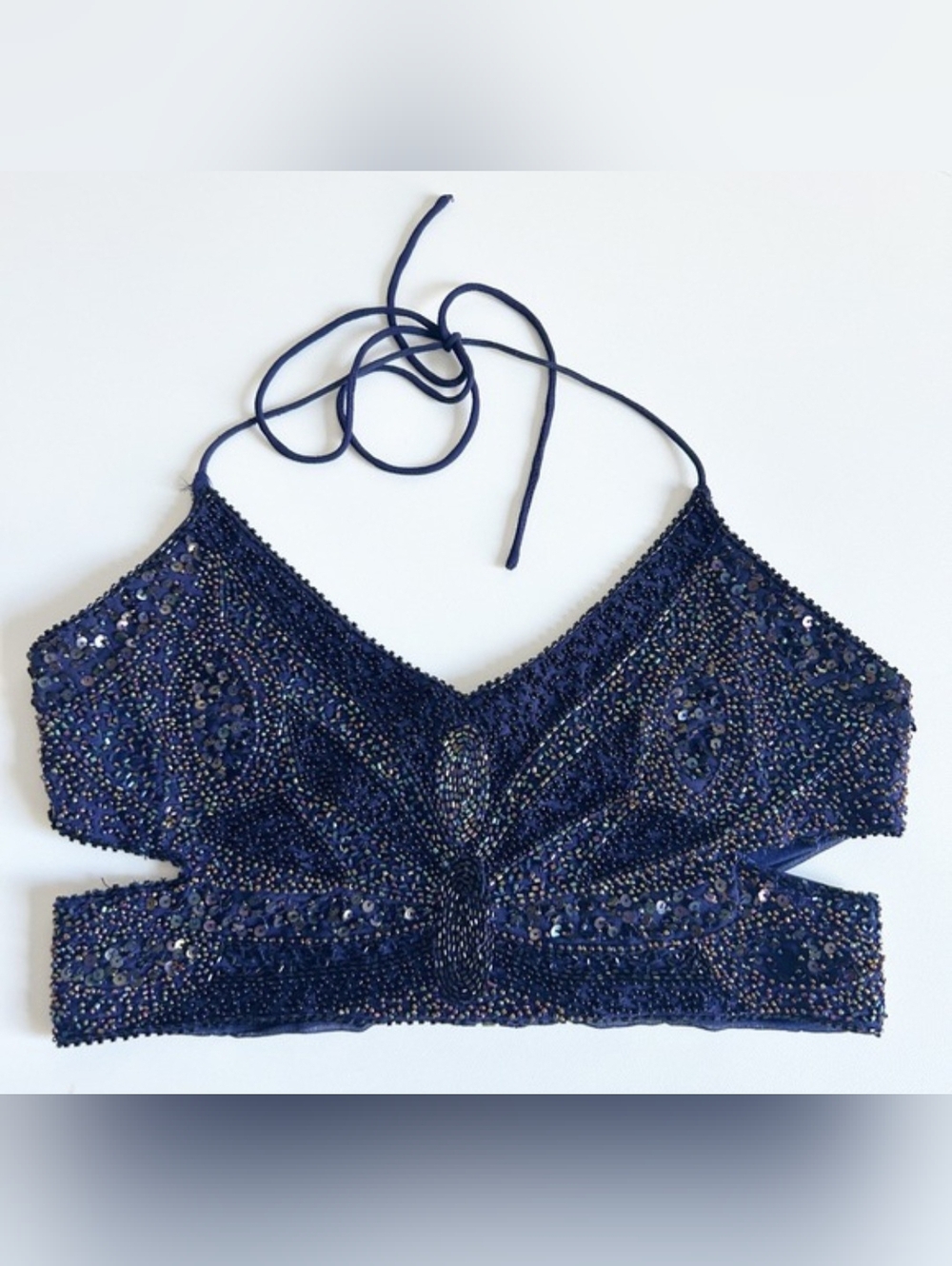 Forever 21 Y2K Navy Beaded Butterfly Halter Bralette